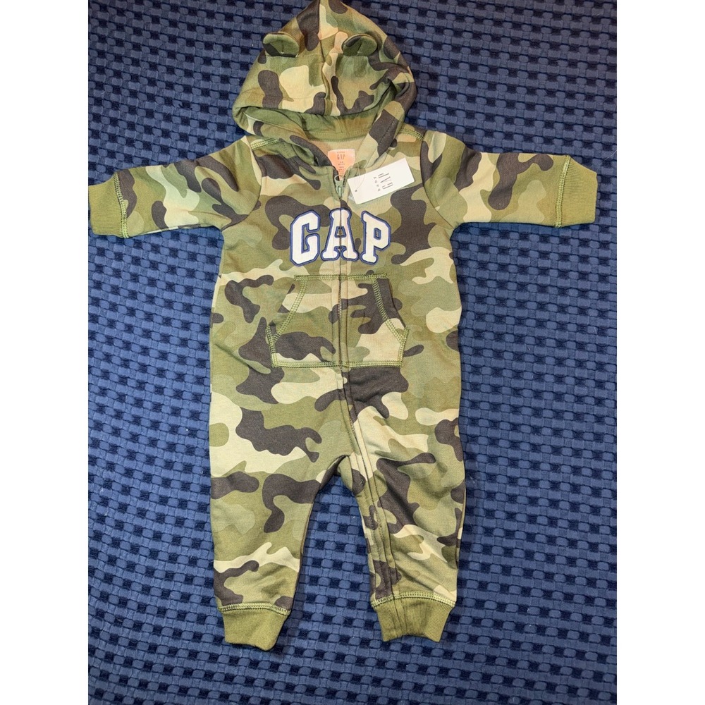 MSRP $45 NEW 3-6 Months Boys Camo Baby Gap Bodysuit Zipper Embroidered NWT